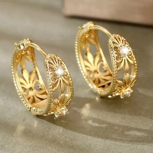18k Gold Plated Simulated Diamond Huggie Earrings